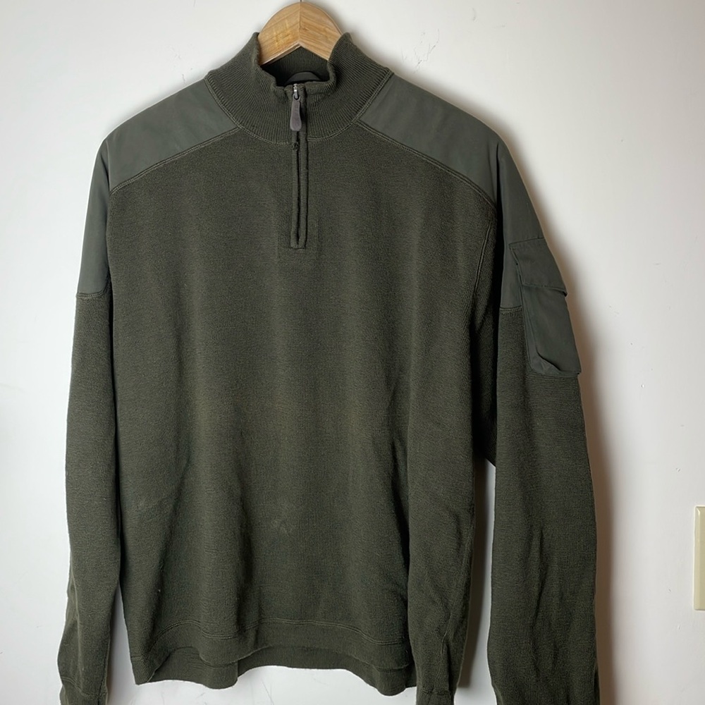 Orvis Quarter Zip Green Wool Sweater Size XL